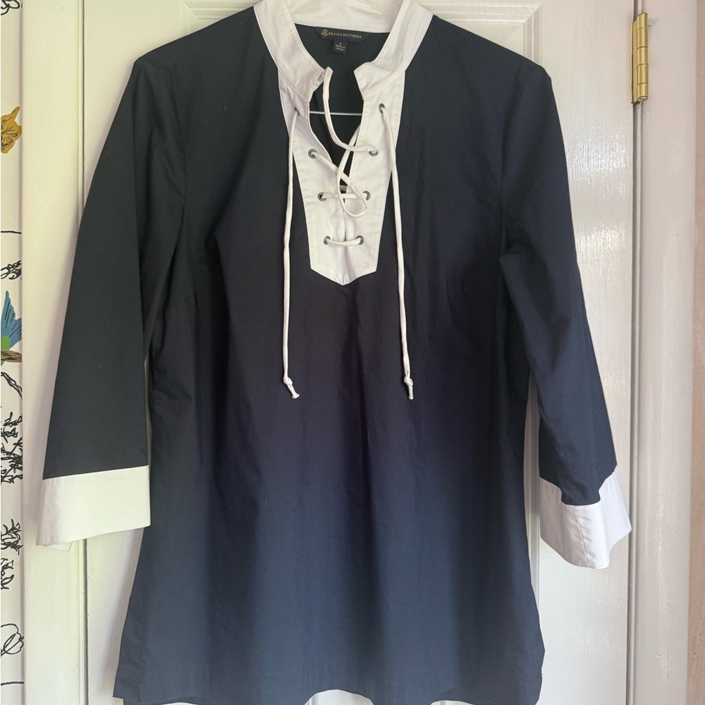 Brooks Brothers Navy White Lace-Up Nautical Tunic Top Size L
